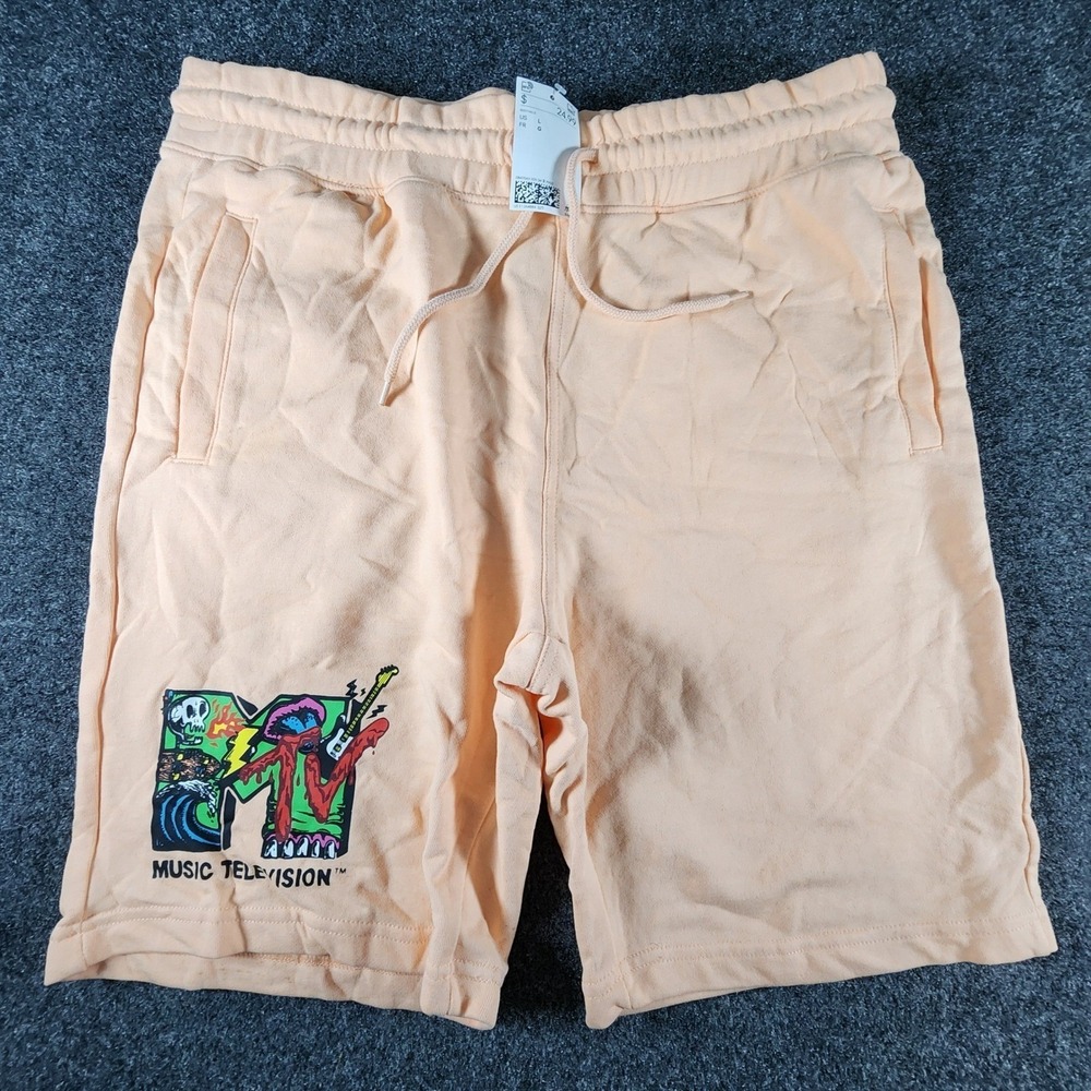 HM MTV Music Television Graphic‎ Sweat Shorts Mens Large Peach Orange Comfy